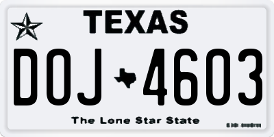 TX license plate DOJ4603