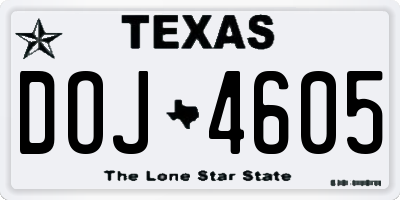 TX license plate DOJ4605