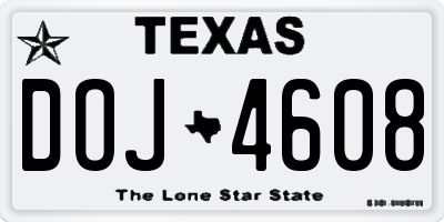 TX license plate DOJ4608