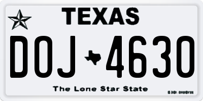 TX license plate DOJ4630