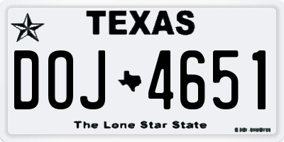 TX license plate DOJ4651
