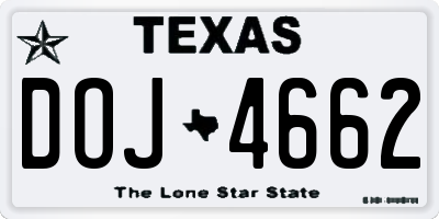 TX license plate DOJ4662