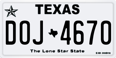 TX license plate DOJ4670