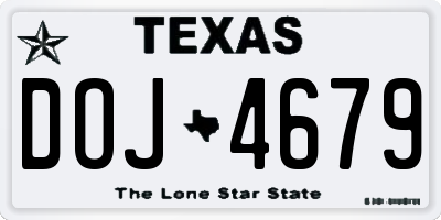 TX license plate DOJ4679