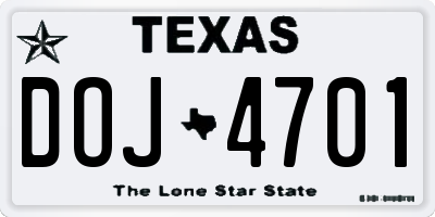 TX license plate DOJ4701