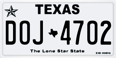 TX license plate DOJ4702
