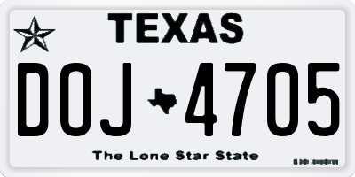 TX license plate DOJ4705