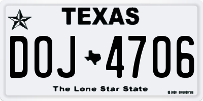 TX license plate DOJ4706