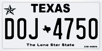 TX license plate DOJ4750