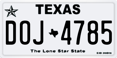 TX license plate DOJ4785