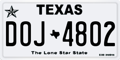 TX license plate DOJ4802