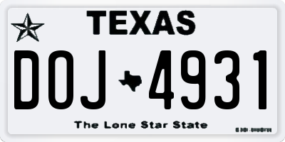 TX license plate DOJ4931