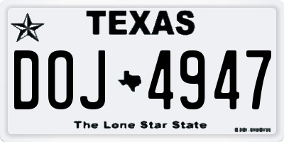 TX license plate DOJ4947