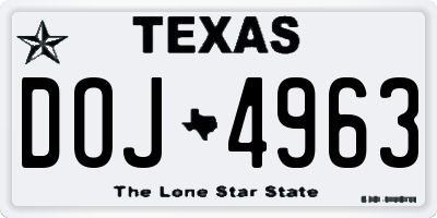 TX license plate DOJ4963