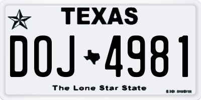 TX license plate DOJ4981