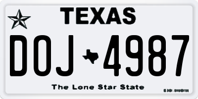 TX license plate DOJ4987