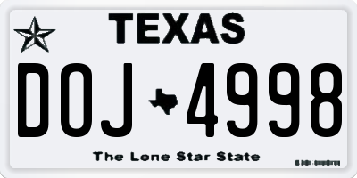 TX license plate DOJ4998