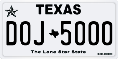 TX license plate DOJ5000