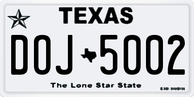 TX license plate DOJ5002