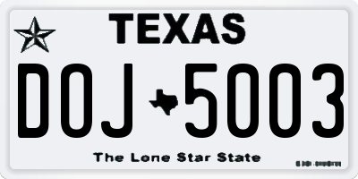TX license plate DOJ5003