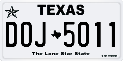 TX license plate DOJ5011
