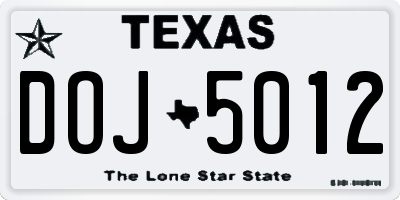 TX license plate DOJ5012