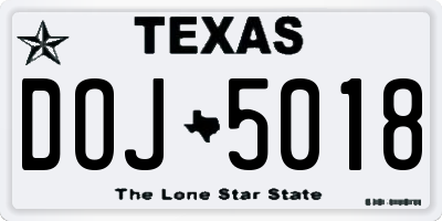 TX license plate DOJ5018