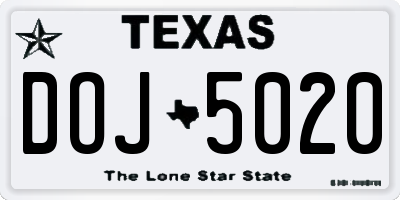 TX license plate DOJ5020