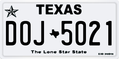 TX license plate DOJ5021