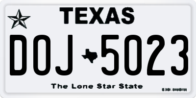 TX license plate DOJ5023