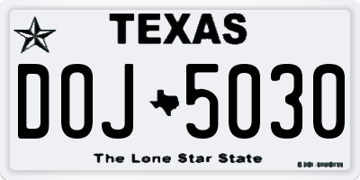 TX license plate DOJ5030