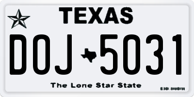TX license plate DOJ5031
