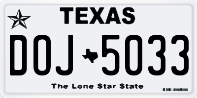 TX license plate DOJ5033