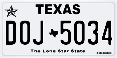 TX license plate DOJ5034