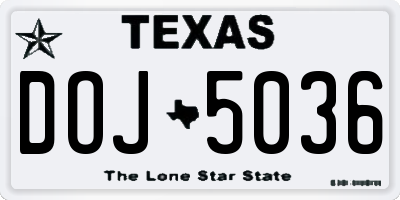 TX license plate DOJ5036