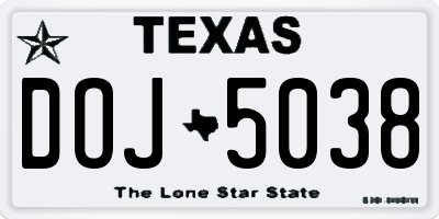 TX license plate DOJ5038