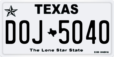 TX license plate DOJ5040