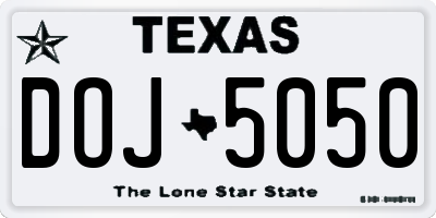 TX license plate DOJ5050