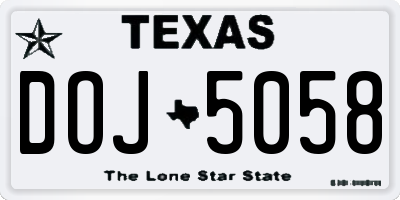 TX license plate DOJ5058