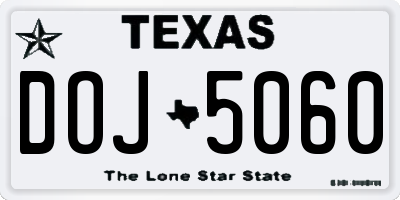 TX license plate DOJ5060