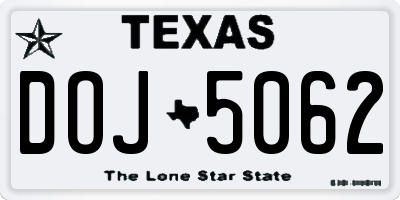 TX license plate DOJ5062