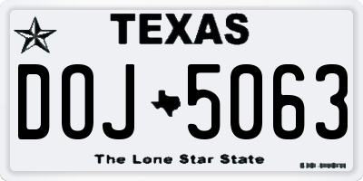 TX license plate DOJ5063