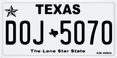TX license plate DOJ5070
