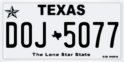 TX license plate DOJ5077