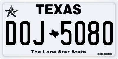 TX license plate DOJ5080