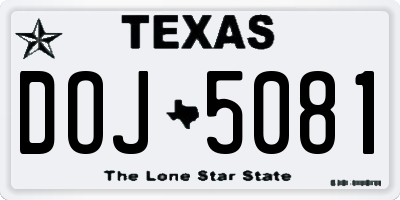 TX license plate DOJ5081