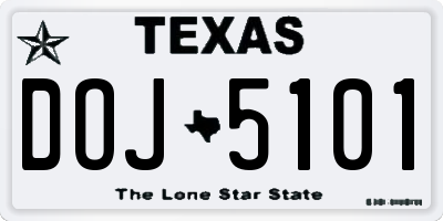 TX license plate DOJ5101