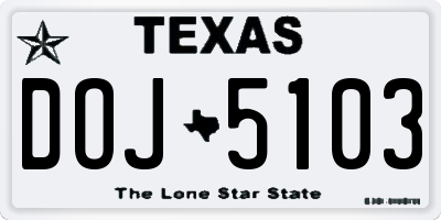 TX license plate DOJ5103