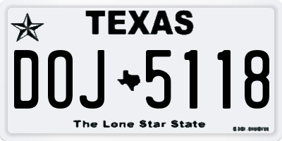 TX license plate DOJ5118