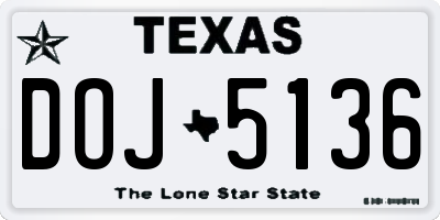 TX license plate DOJ5136